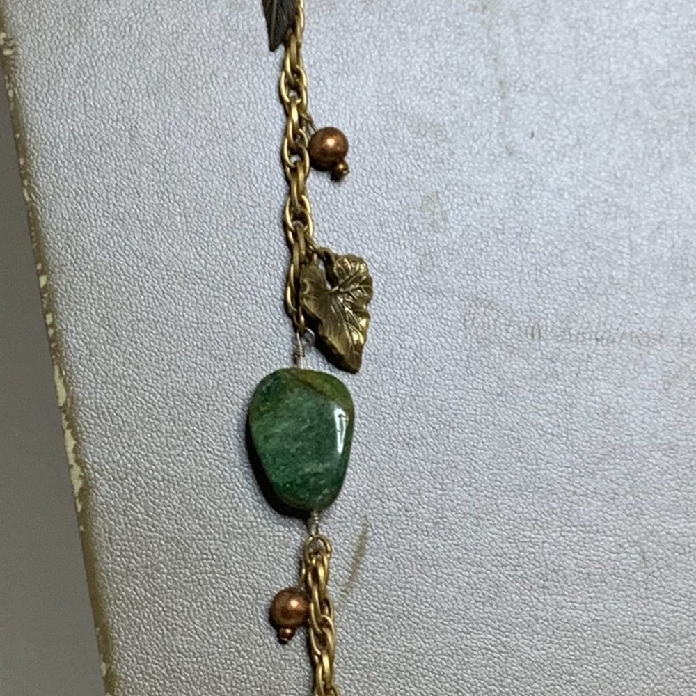 Vintage Cold Water Creek Gold Tone Faux Stone And Leaf Necklace 36" (2557) - Picture 3 of 9